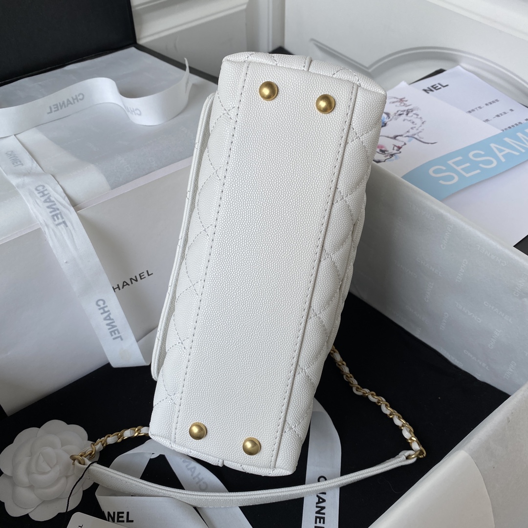 Coco Handle Small Grained Calfskin Handbag With Top Handle A92990 White